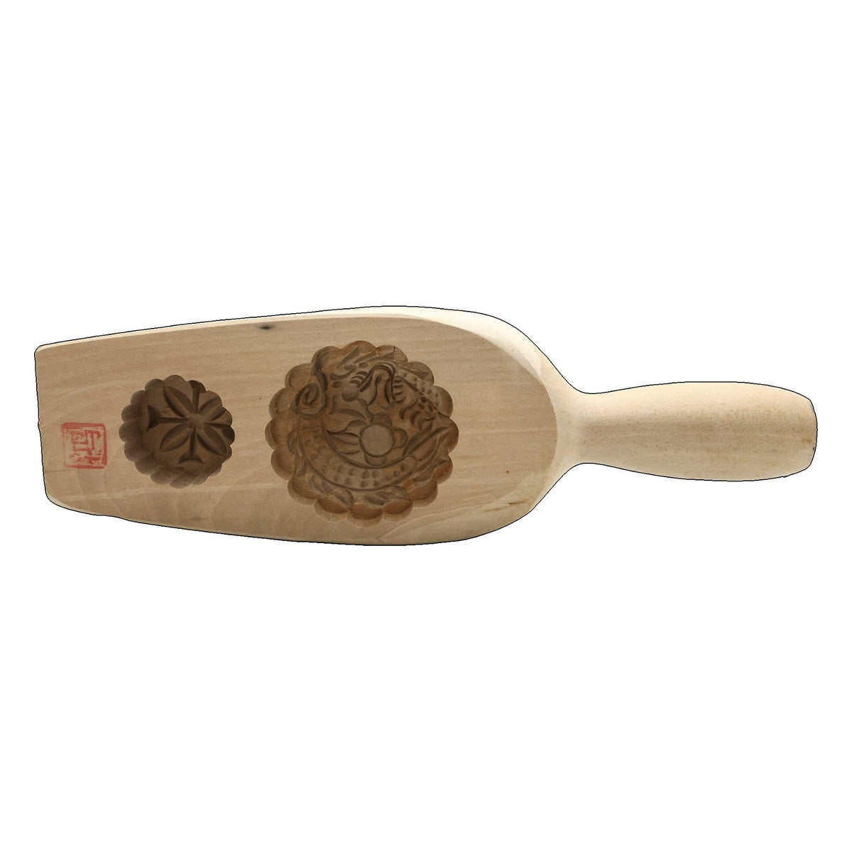 WOODEN MOONCAKE MOULD – GOLDFISH DESIGN, ROUND, 2 CAVITIES (BB216)