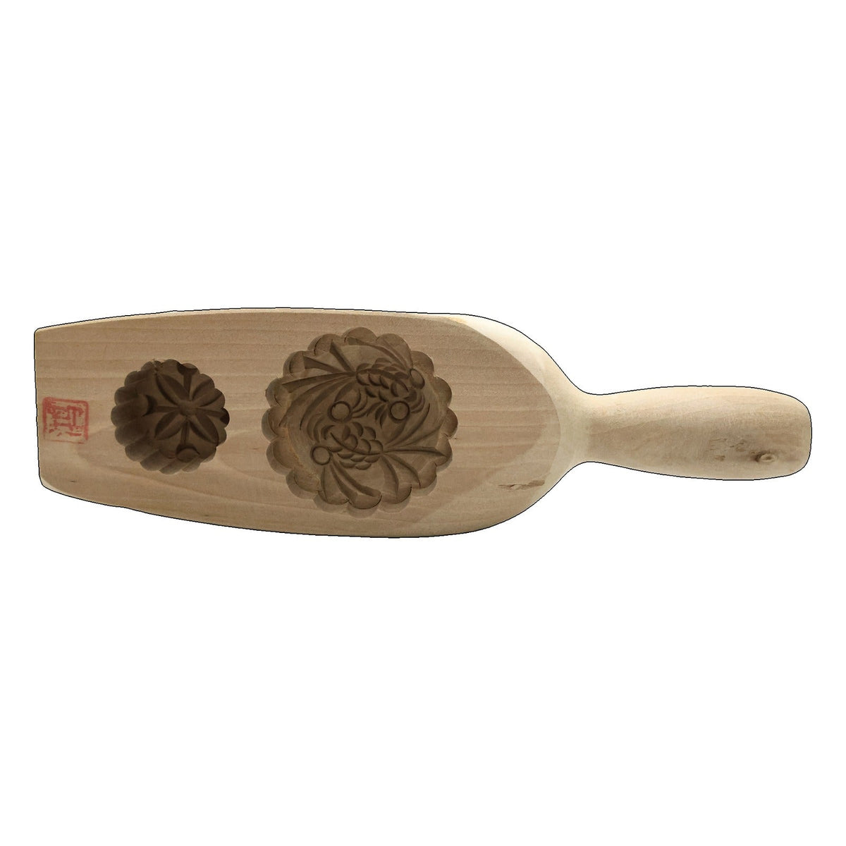 WOODEN MOONCAKE MOULD – MANDARIN DUCK DESIGN, ROUND, 2 CAVITIES (BB215)