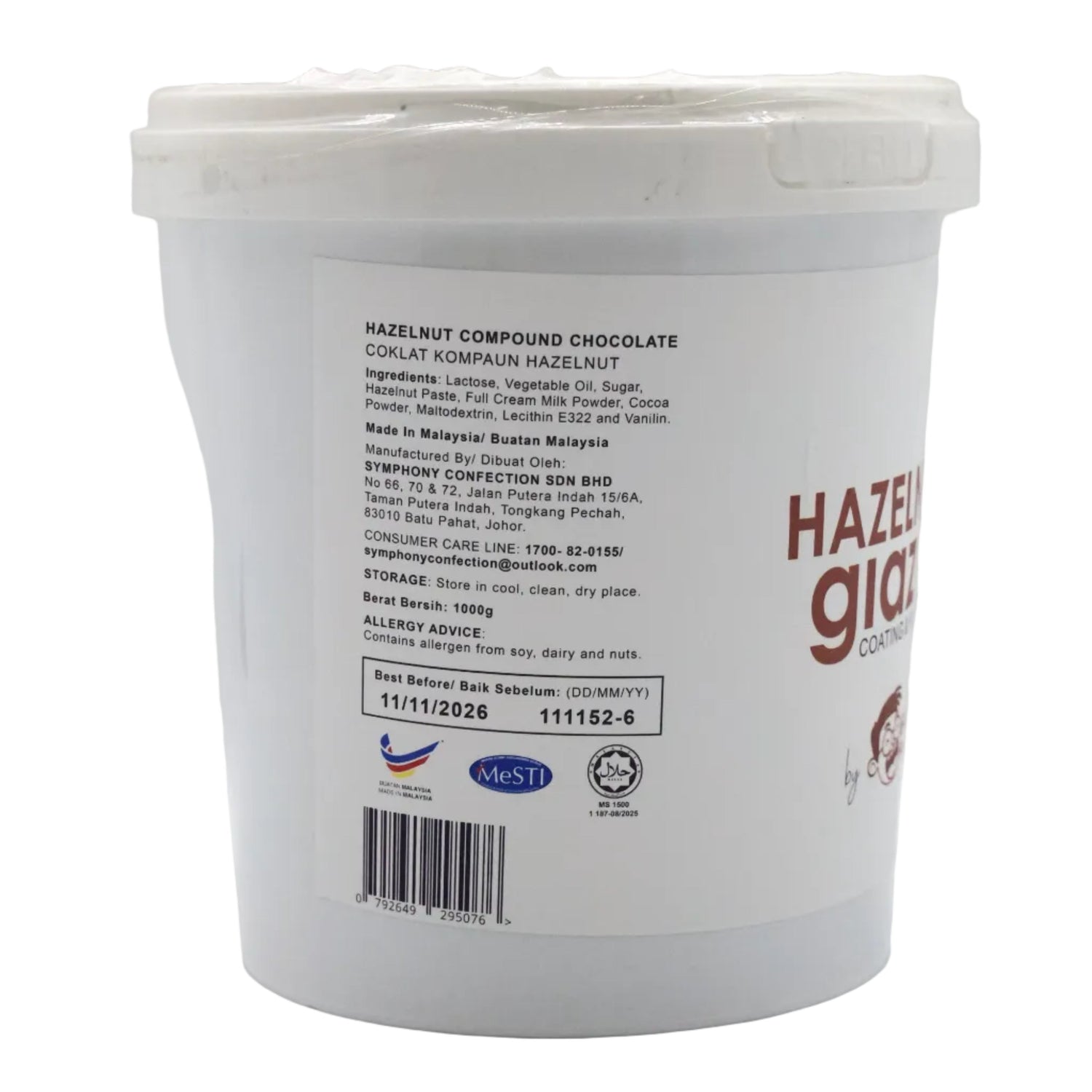 HAZELNUT KINDER GLAZE CHOCOLATE 1KG